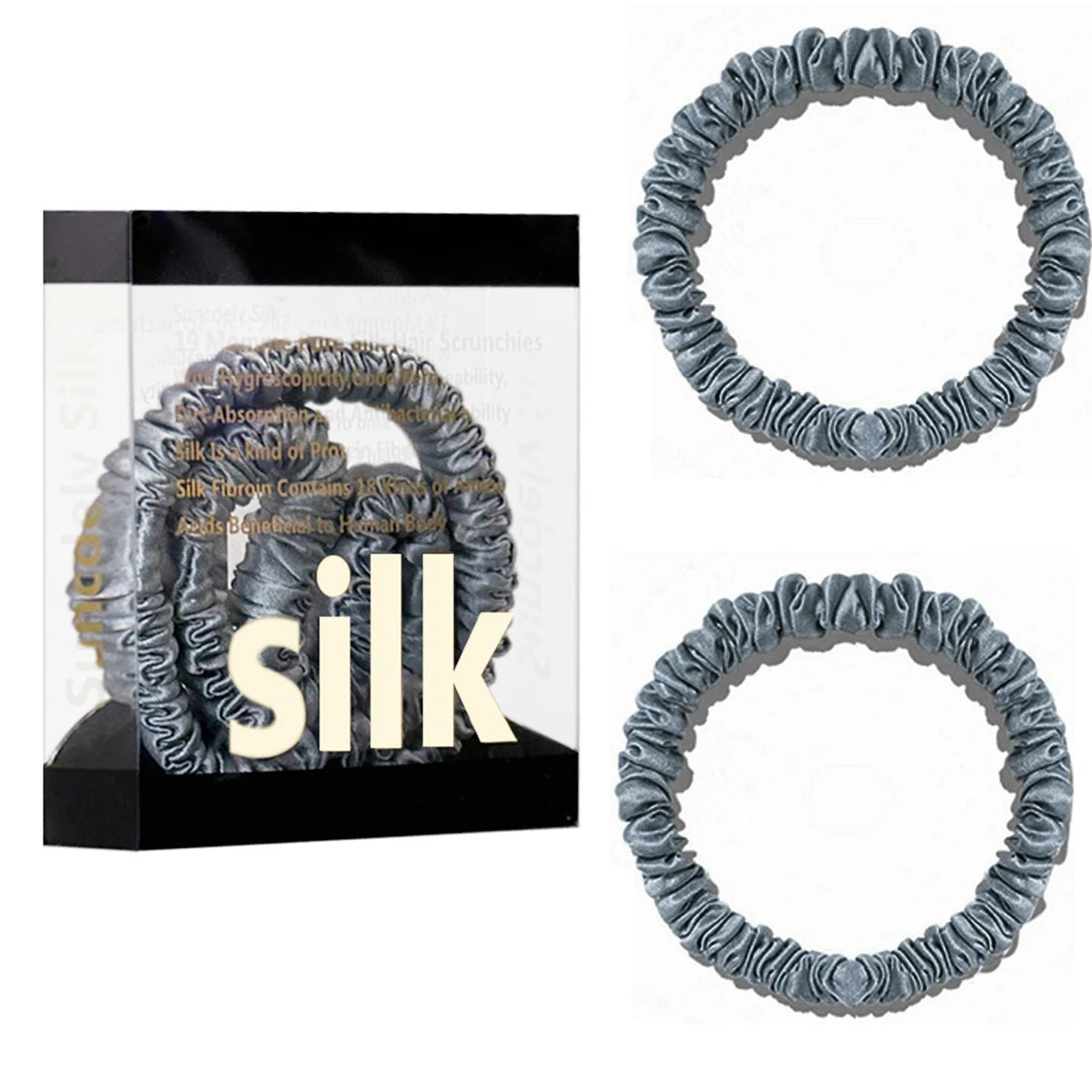 Mulberry Silk Scrunchie Gift Box – 2 Pack Real Silk Hair Ties