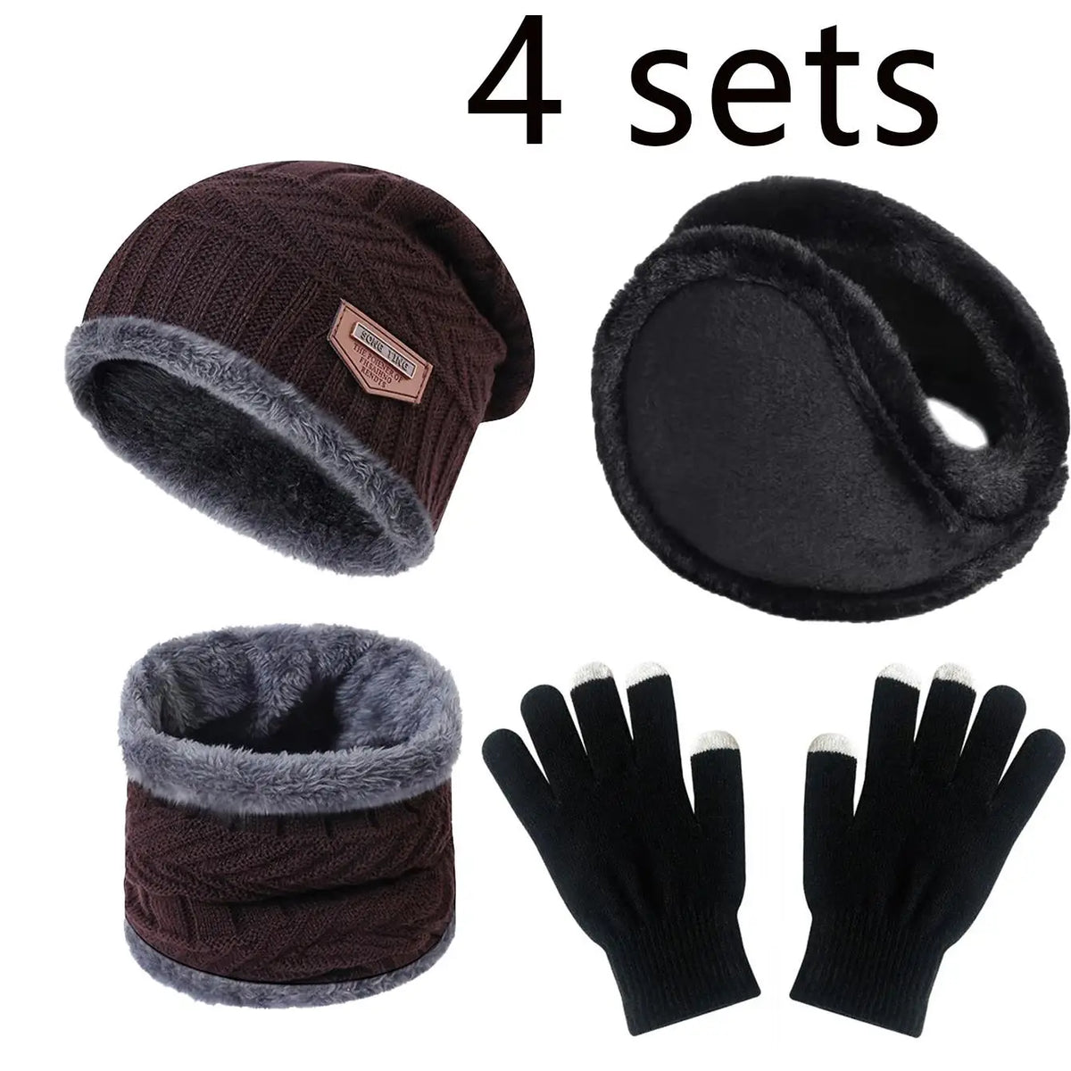 Men's Winter Hat, Scarf & Gloves Set – Velvet-Lined