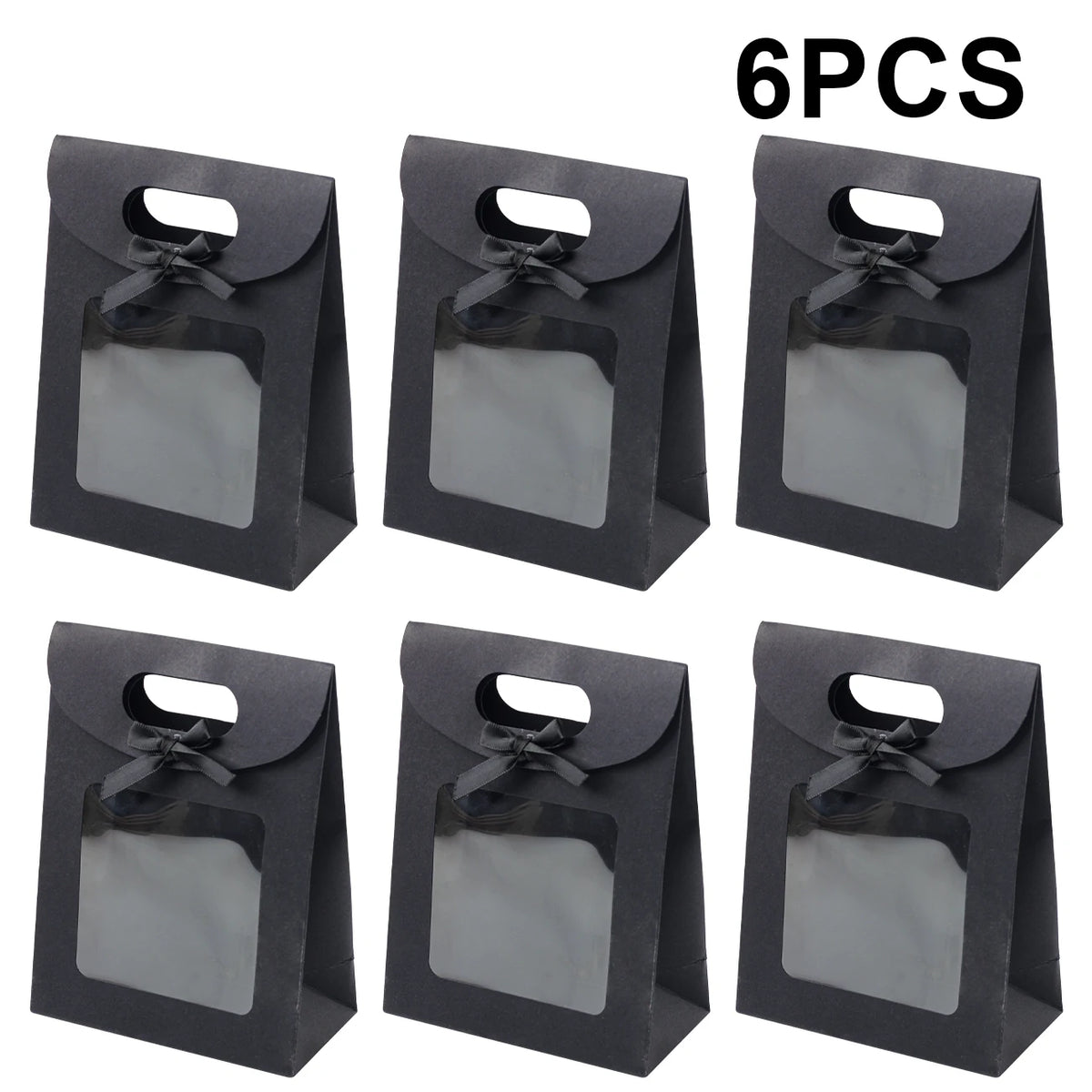 Kraft Paper Gift Bags with Window – Reusable Treat & Present Bags (6 or 12 Pack)