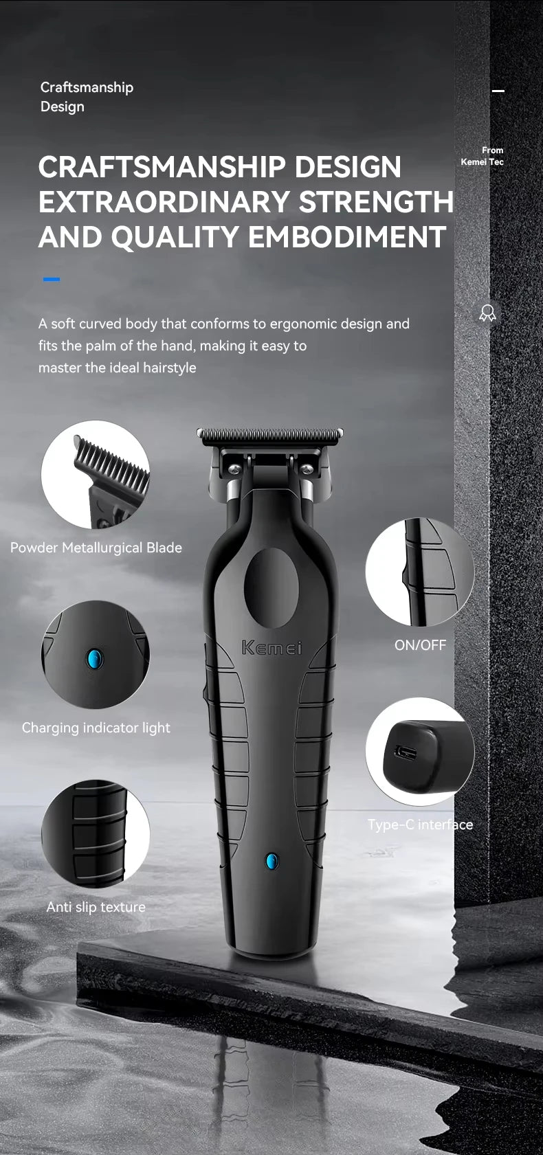 Kemei Cordless Hair Clippers – USB Rechargeable Trimmer for Men