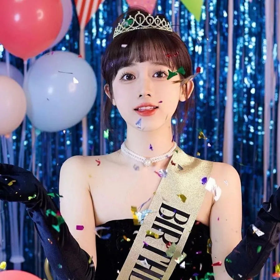 Birthday Queen Sash & Crystal Tiara Set – Birthday Girl Party Accessories for Any Age