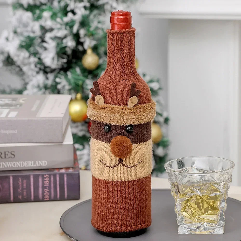 Christmas Wine Bottle Cover – Santa, Snowman or Reindeer Knitted Bottle Jumper, Hosting & Secret Santa Gift