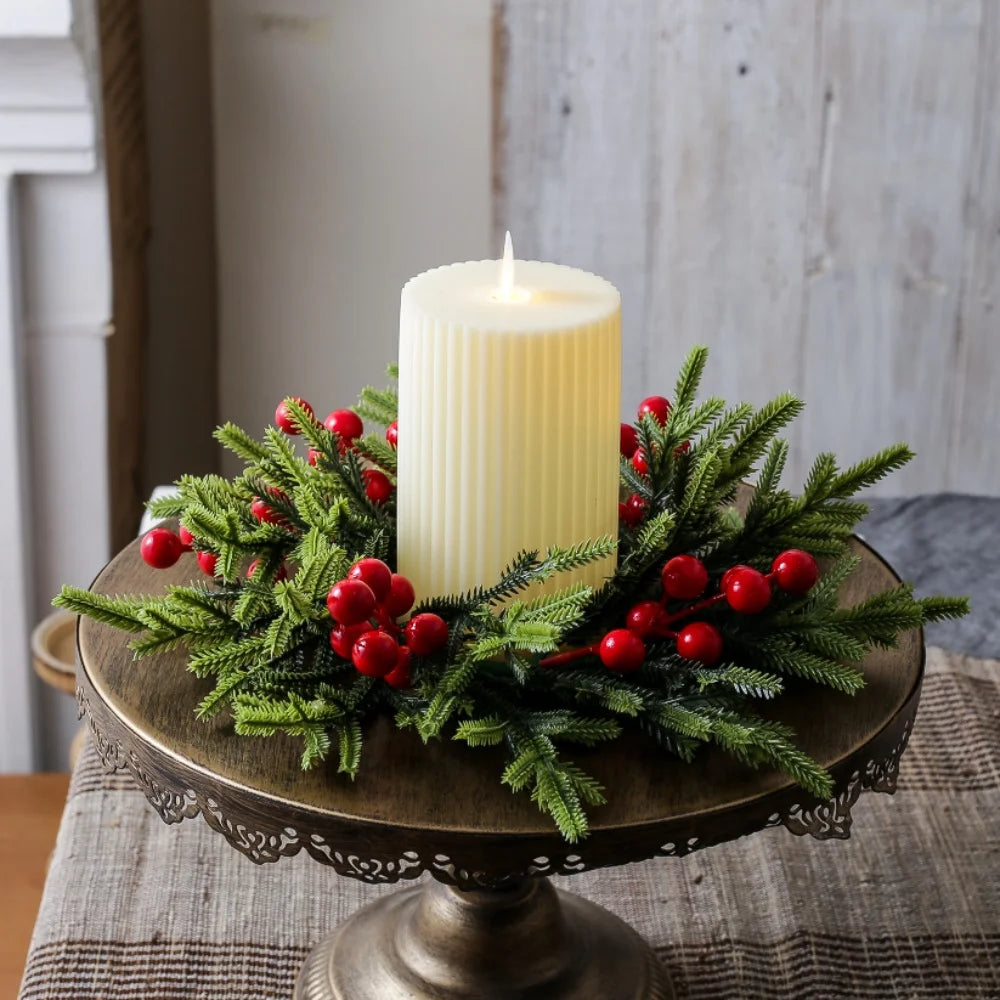 Christmas Candle Ring Wreath – Berry, Pinecone & Pine Table Centrepiece