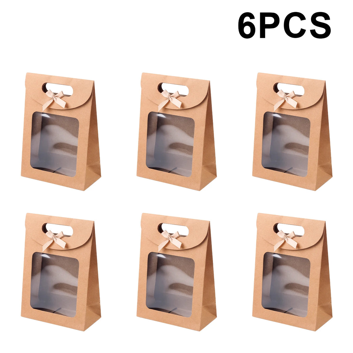 Kraft Paper Gift Bags with Window – Reusable Treat & Present Bags (6 or 12 Pack)
