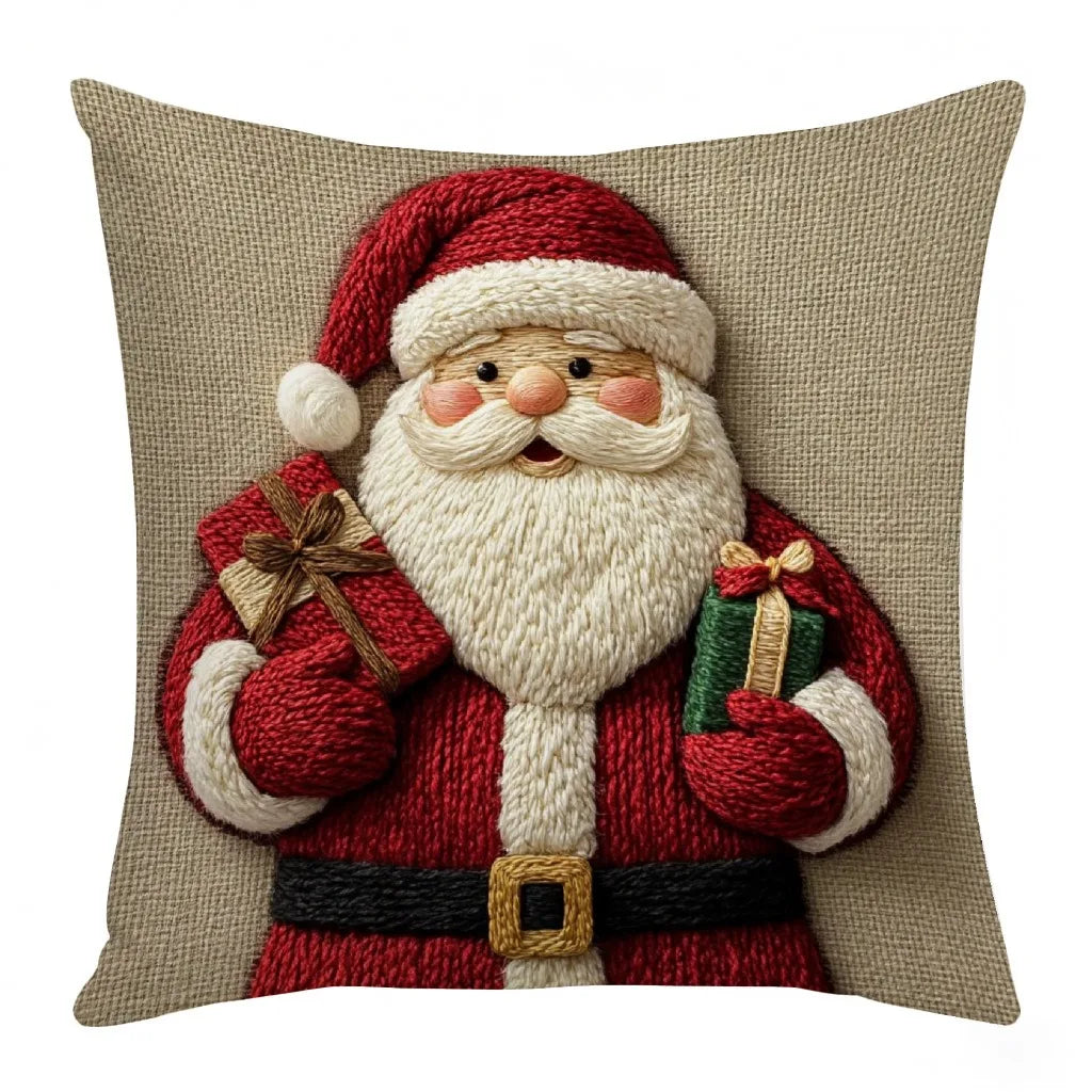 Christmas Cushion Cover 45 x 45 cm – Grey & Red Santa, Snowman & Reindeer