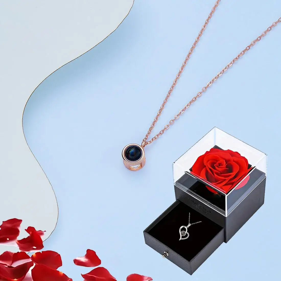 'I Love You' in 100 Languages Projection Necklace with Rose Gift Box