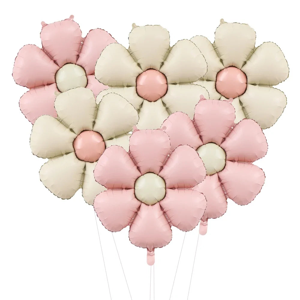 Daisy Foil Balloons – Set of 6 Matte Flower Party Balloons