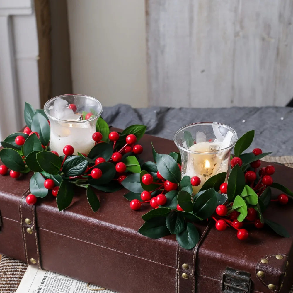 Christmas Candle Ring Wreath – Berry, Pinecone & Pine Table Centrepiece