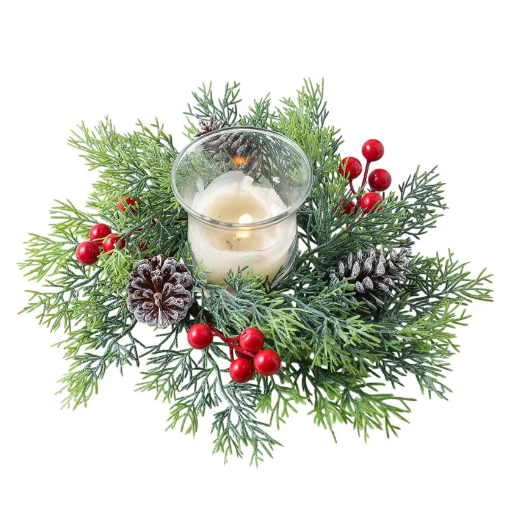 Christmas Candle Ring Wreath – Berry, Pinecone & Pine Table Centrepiece