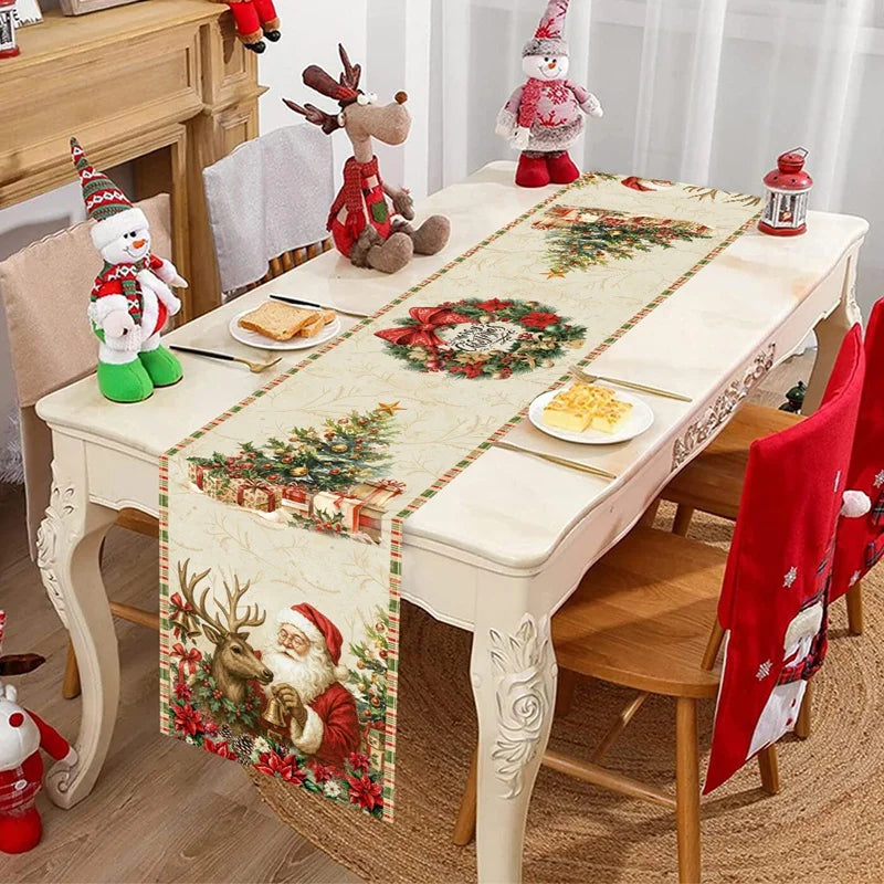 Vintage Santa Christmas Table Runner – 35 x 180 cm Festive Table Decoration (6 Designs)