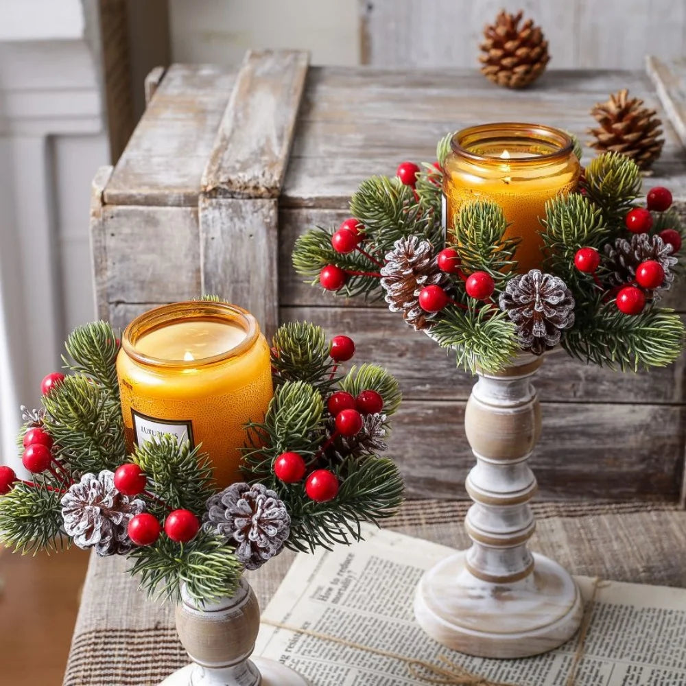 Christmas Candle Ring Wreath – Berry, Pinecone & Pine Table Centrepiece