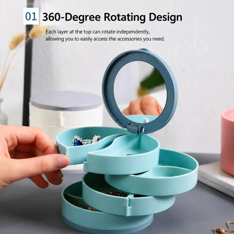 Rotating Jewellery Organiser with Mirror – Multi-Layer Jewellery Box