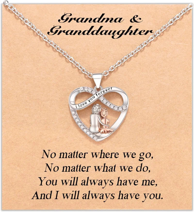 Grandma & Granddaughter Necklace with Message Card – Infinity Heart Keepsake Gift