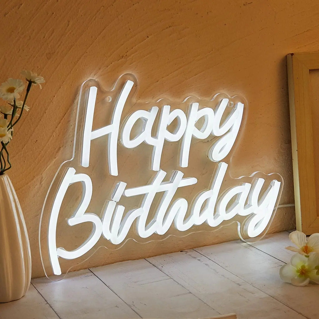 'Happy Birthday' LED Neon Sign – Reusable USB Light-Up Birthday Party Backdrop Sign