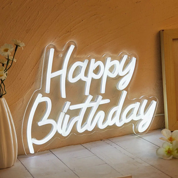 'Happy Birthday' LED Neon Sign – Reusable USB Light-Up Birthday Party Backdrop Sign