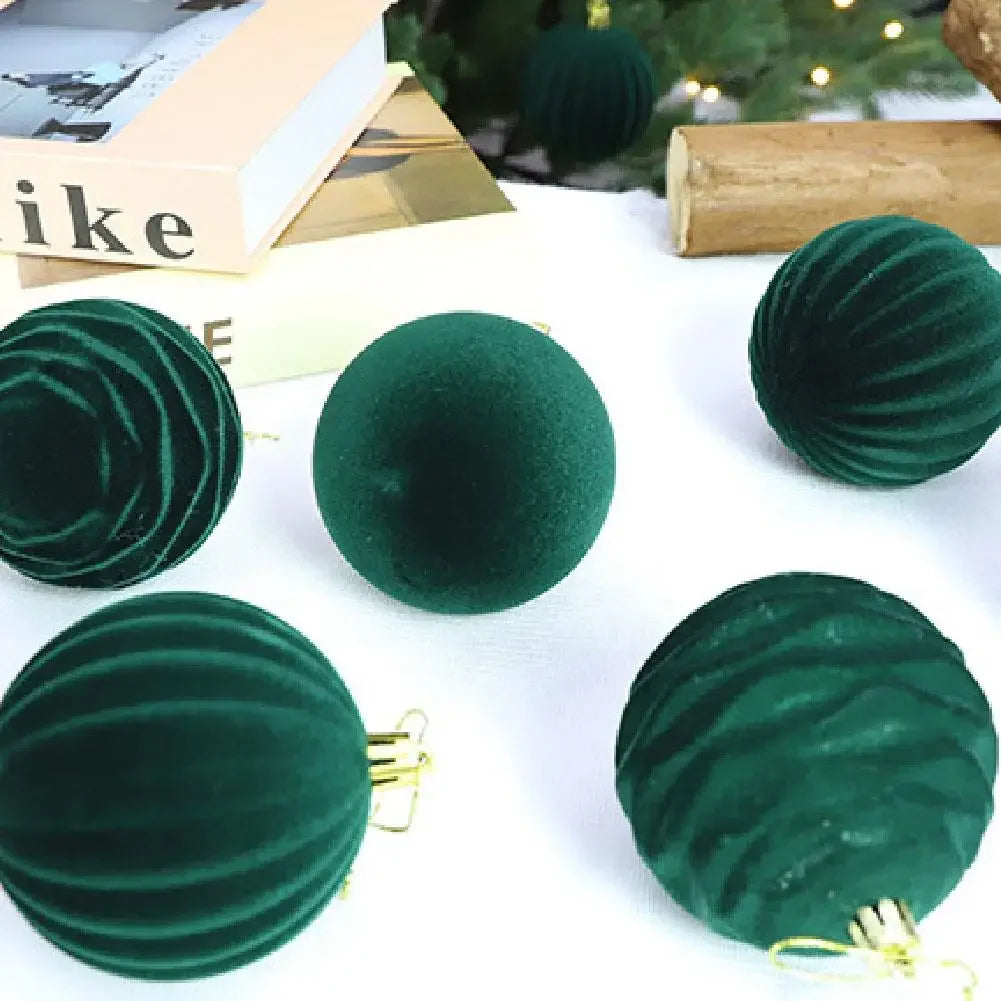 Green velvet Christmas baubles
