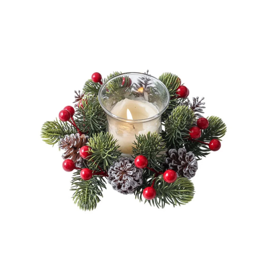 Christmas Candle Ring Wreath – Berry, Pinecone & Pine Table Centrepiece
