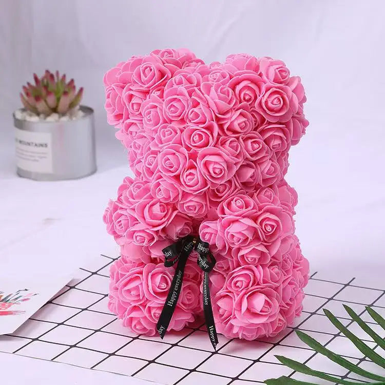 Rose Teddy Bear 25cm – Forever Rose Bear Gift for Her, With or Without Gift Box