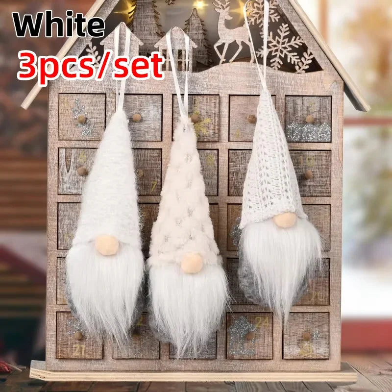Christmas Gonk Plush Ornaments – Set of 3 Knitted Gnome Tree Decorations