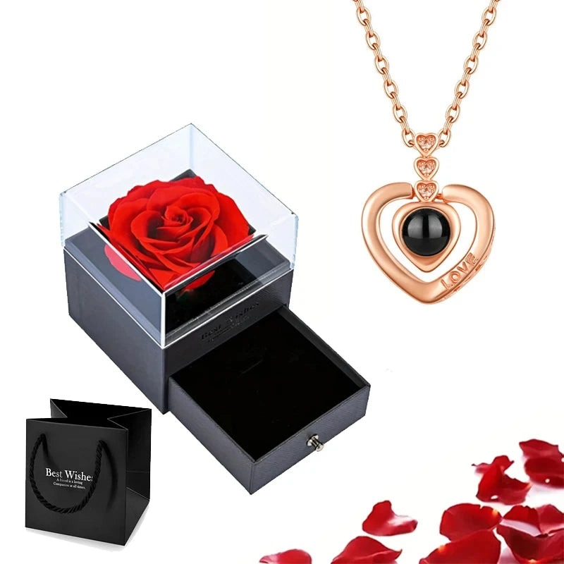 'I Love You' in 100 Languages Projection Necklace with Rose Gift Box
