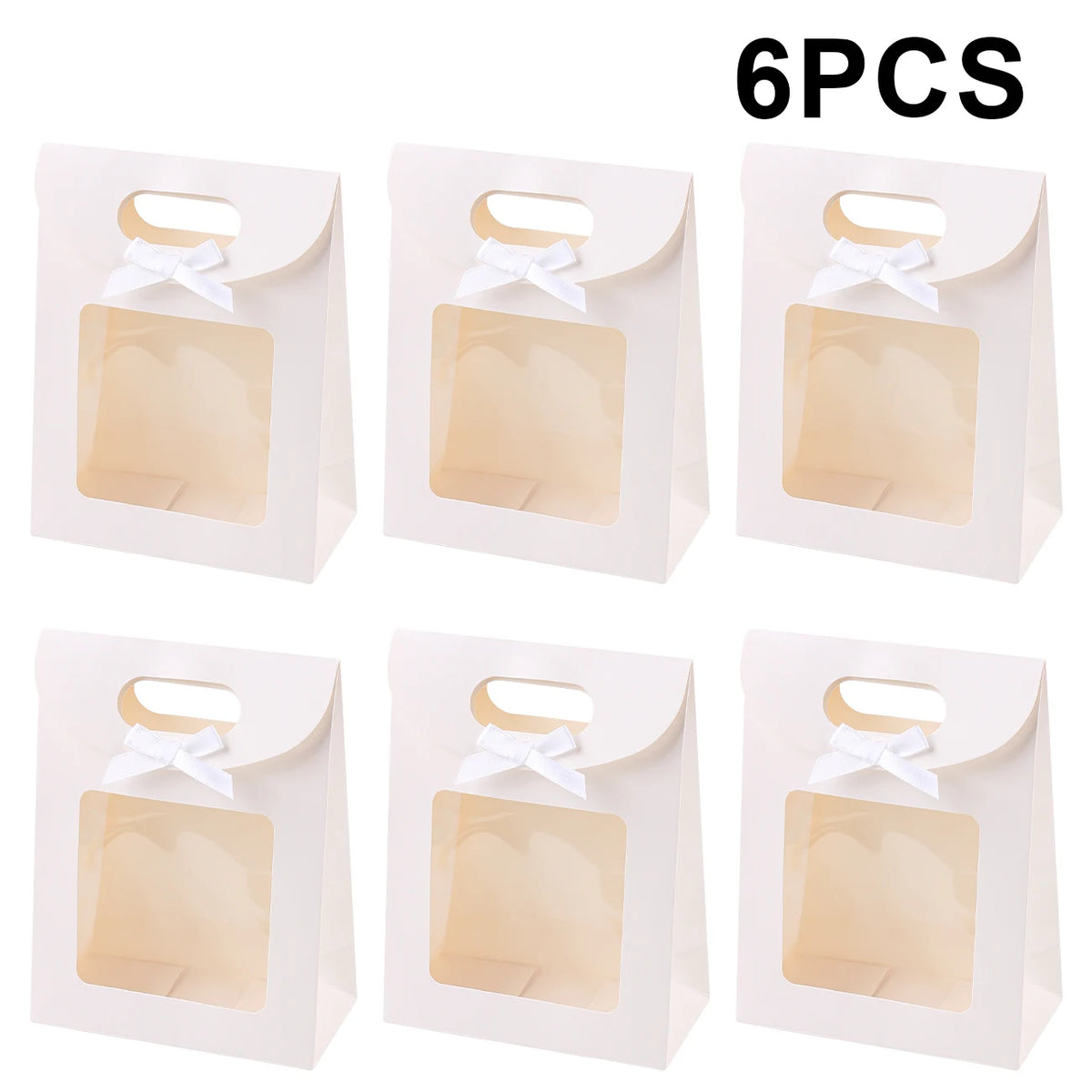 Kraft Paper Gift Bags with Window – Reusable Treat & Present Bags (6 or 12 Pack)