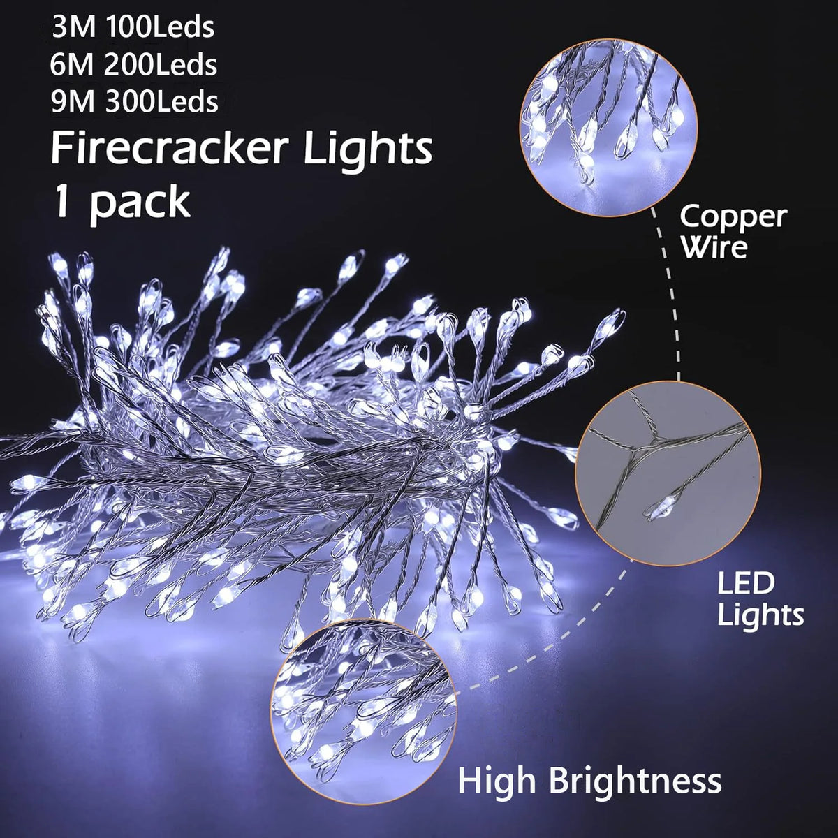 Firecracker lights on a Christmas tree
