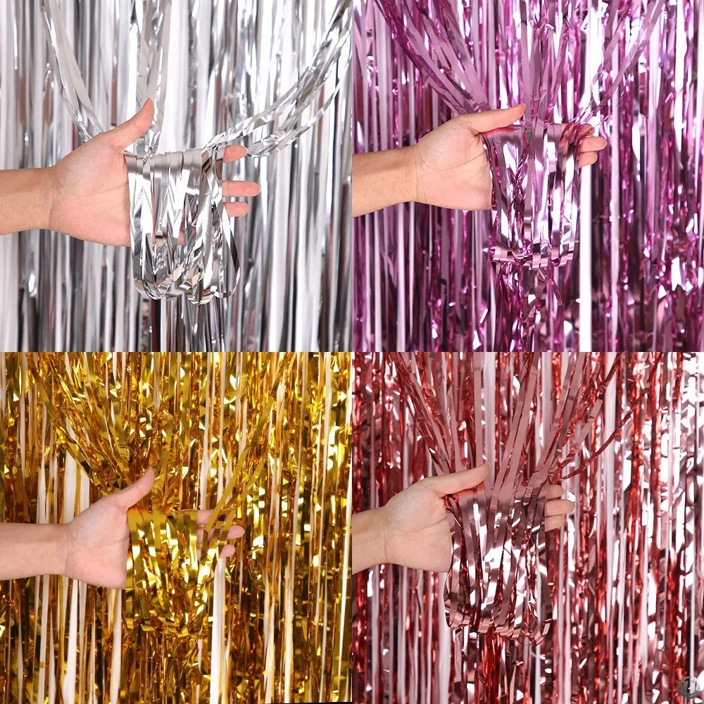 Metallic Foil Fringe Curtain – 1 x 2 m Tinsel Party Backdrop
