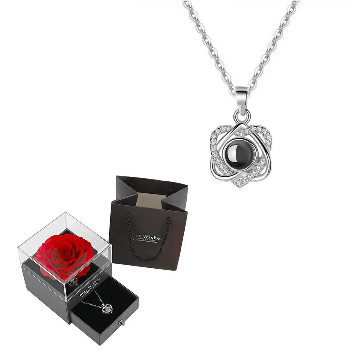 'I Love You' in 100 Languages Projection Necklace with Rose Gift Box