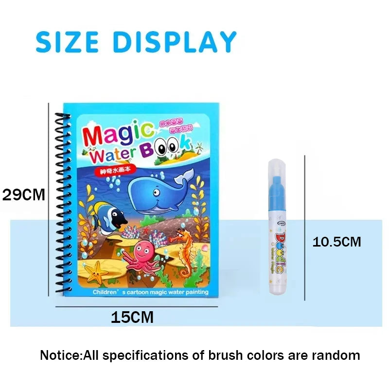 Magic Water Colouring Book with Pen – Reusable Mess-Free Kids Painting Book