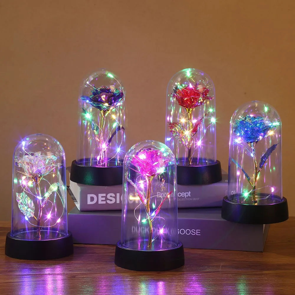 LED galaxy rose in a glass dome