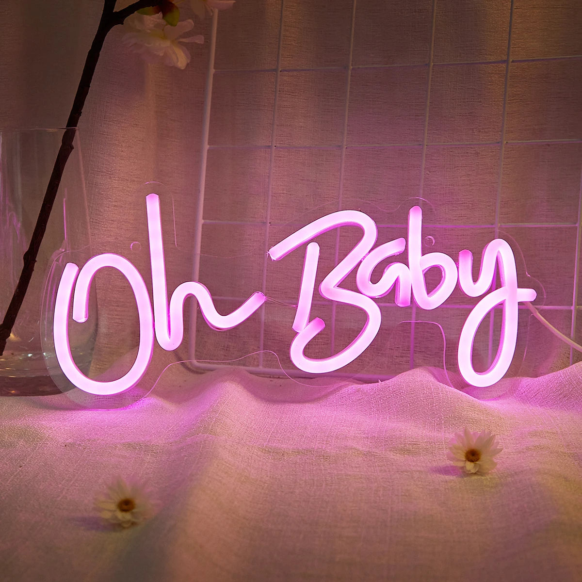 'Oh Baby' LED Neon Sign – Baby Shower & Gender Reveal Backdrop Light, USB Powered