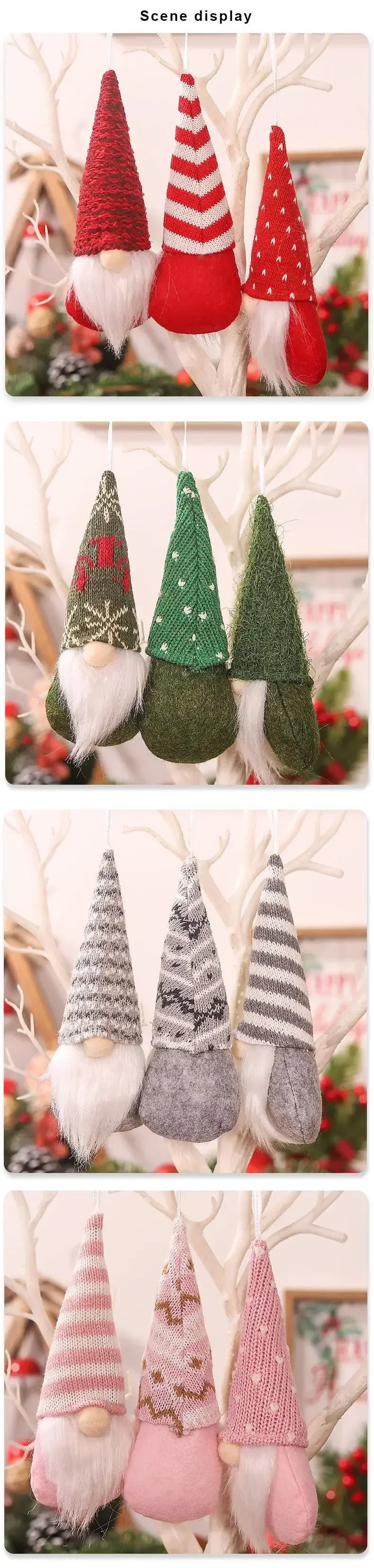 Christmas Gonk Plush Ornaments – Set of 3 Knitted Gnome Tree Decorations