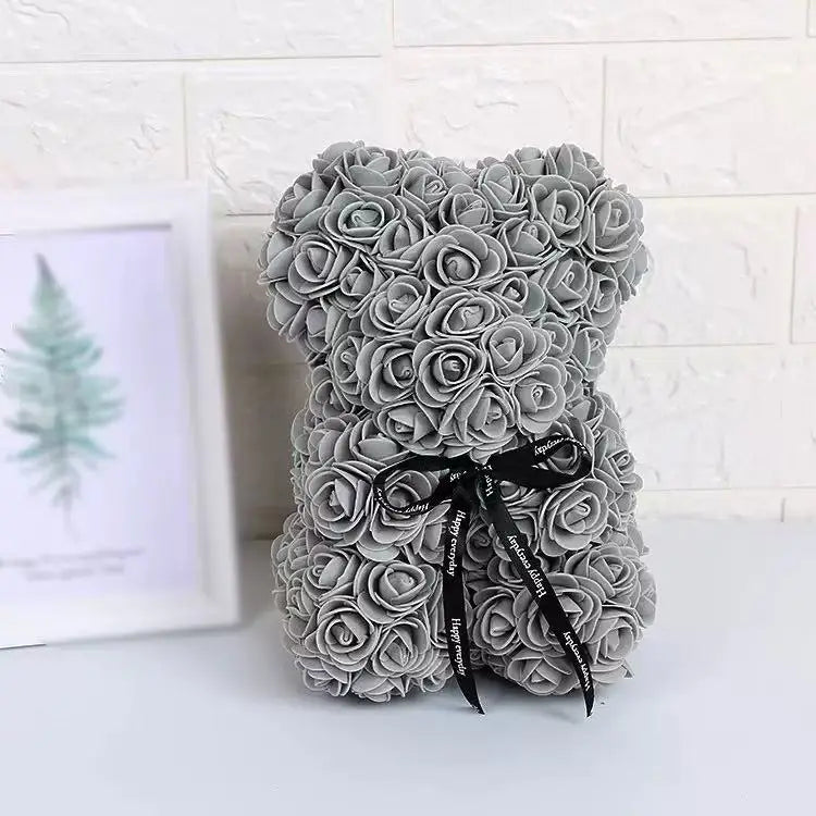 Rose Teddy Bear 25cm – Forever Rose Bear Gift for Her, With or Without Gift Box