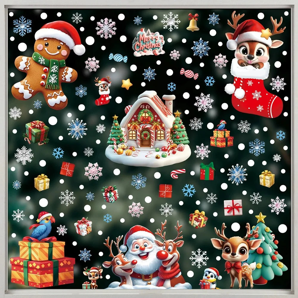 Christmas Window Clings – Reusable Gingerbread, Snowman & Santa Static Stickers