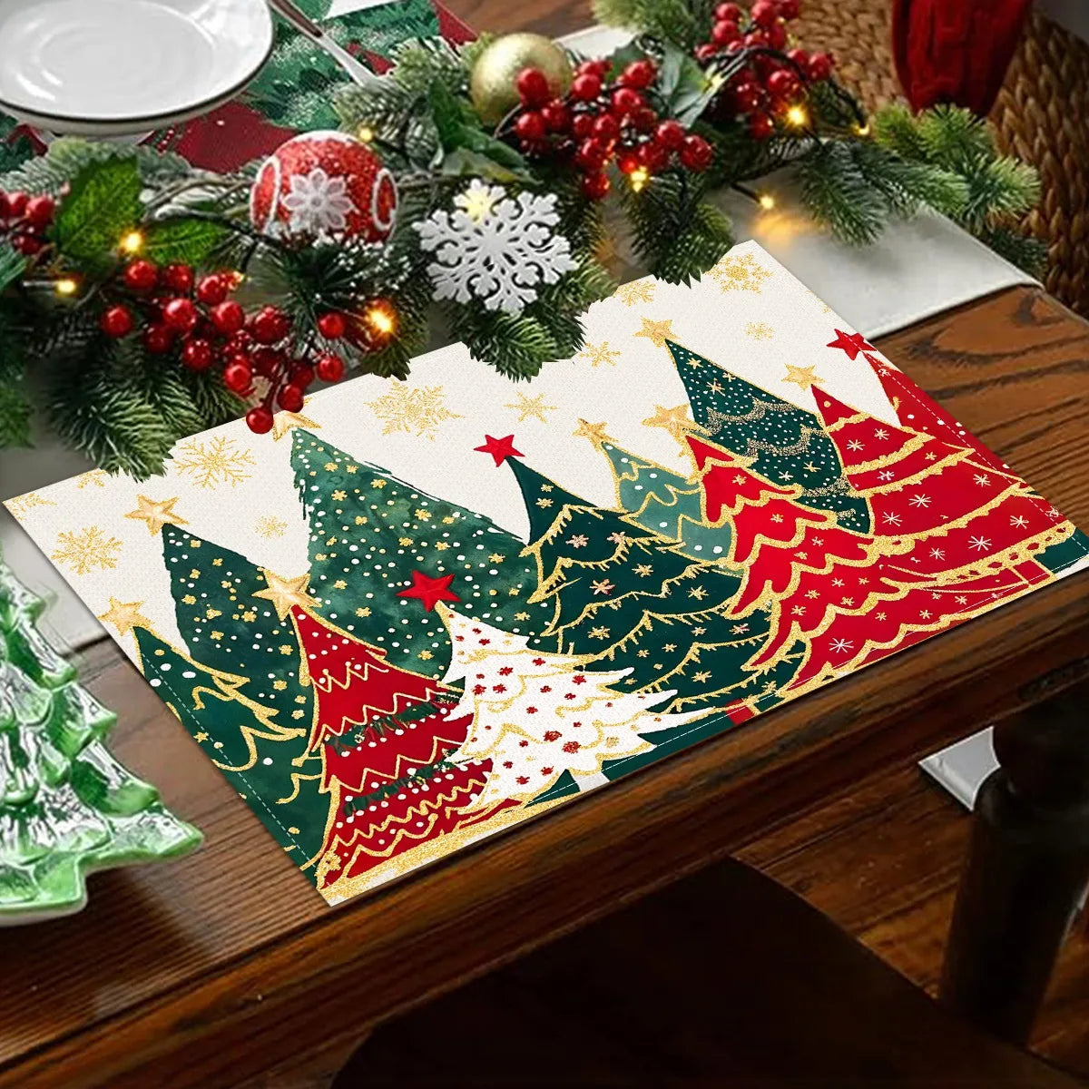 Linen Christmas Placemats – Santa & Festive Print Table Mats (1 or 4 Pack)