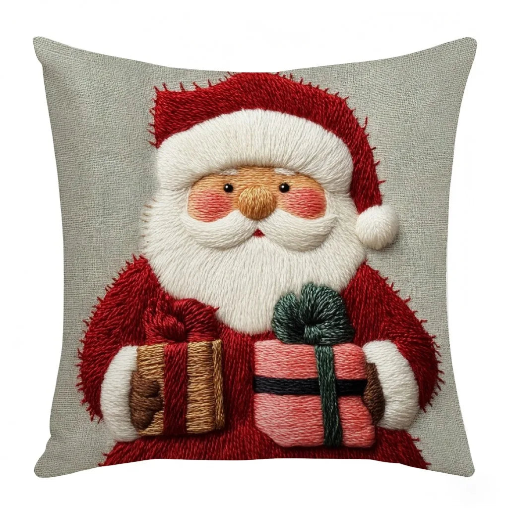 Christmas Cushion Cover 45 x 45 cm – Grey & Red Santa, Snowman & Reindeer