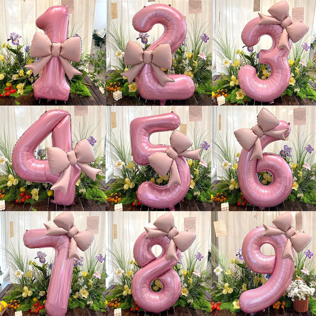 40 inch pink bow number balloon