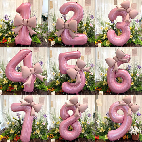 40 inch pink bow number balloon