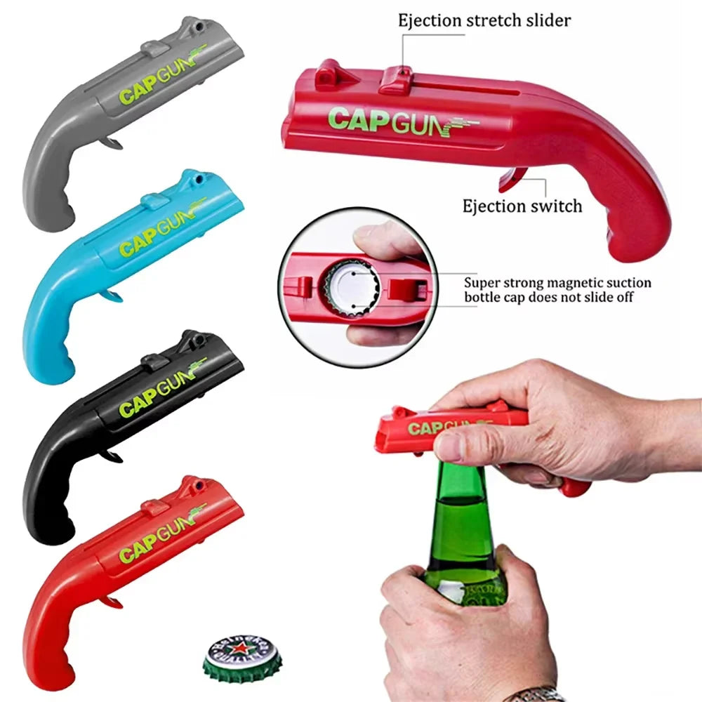 Novelty opener firing a bottle cap