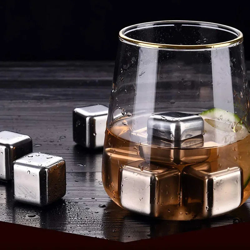 Reusable ice cubes in a whisky glass