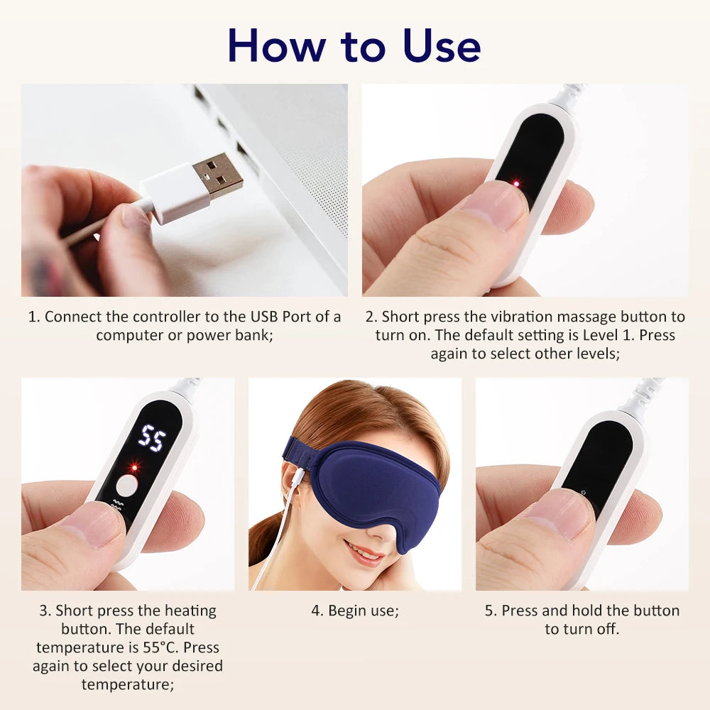 Heated Eye Massager – Steam Eye Mask with Vibration & 5 Heat Levels