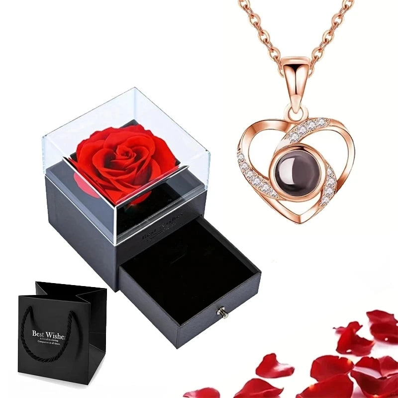 'I Love You' in 100 Languages Projection Necklace with Rose Gift Box