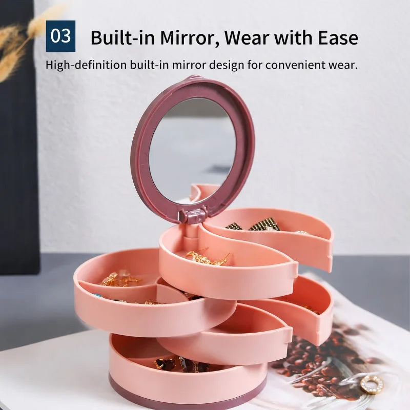 Rotating Jewellery Organiser with Mirror – Multi-Layer Jewellery Box