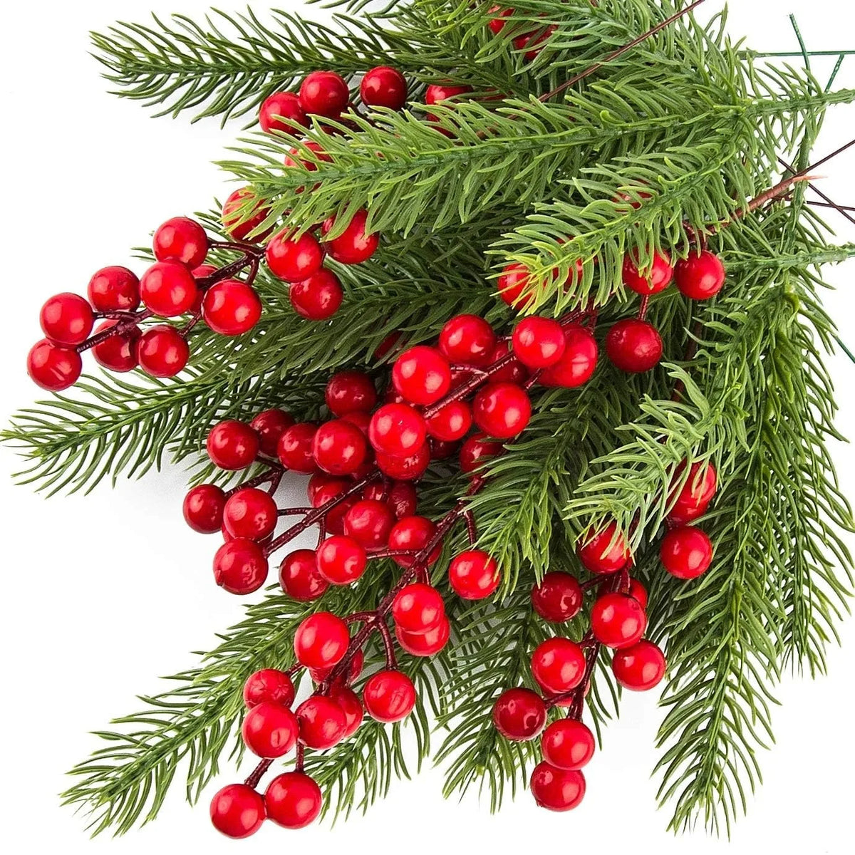 Artificial pine and holly berry Christmas picks