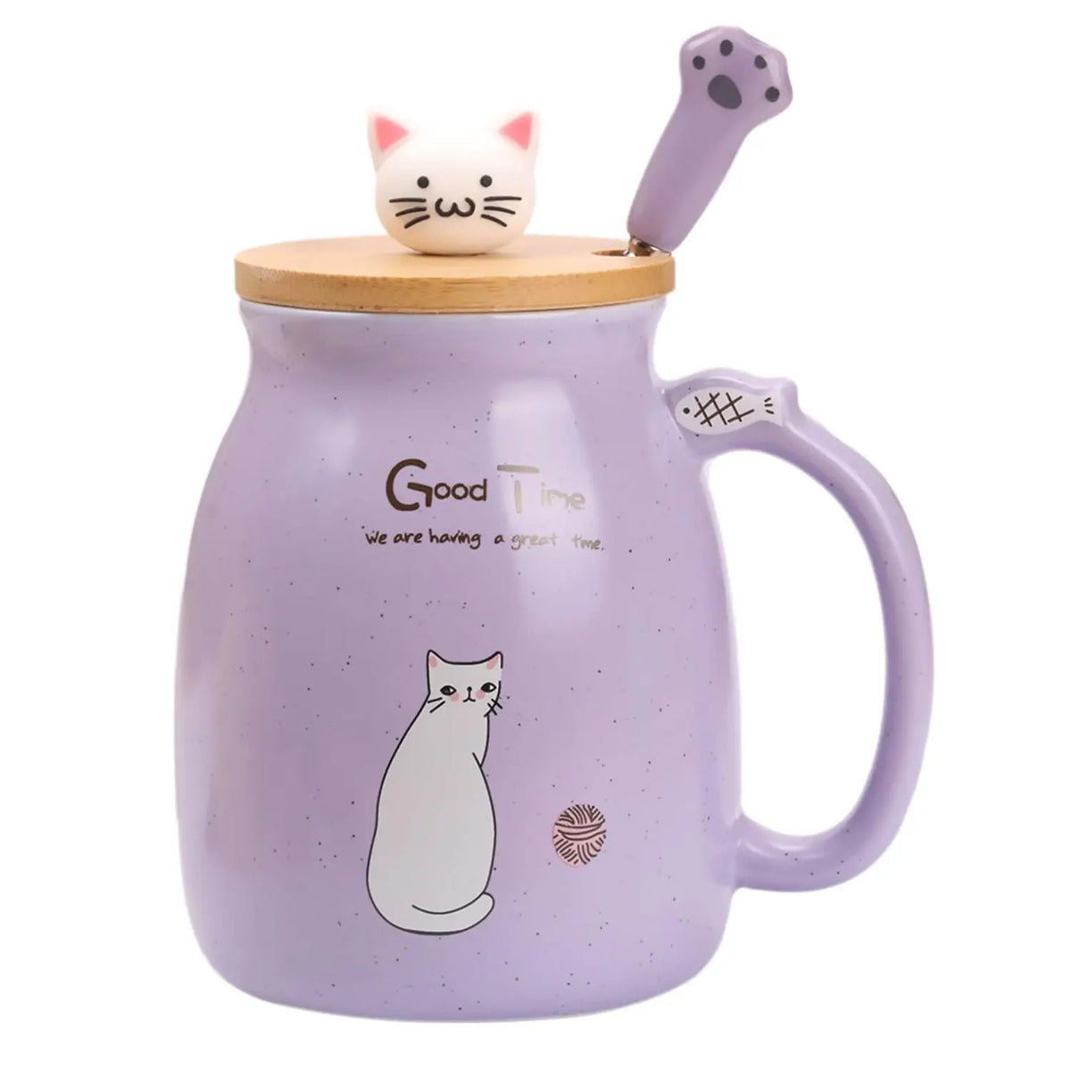 Cute Cat Mug with Lid & Spoon – Ceramic, 16oz