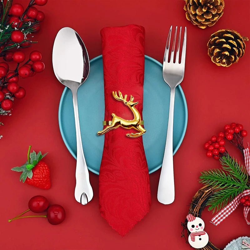 Reindeer Napkin Rings – Gold or Silver Christmas Napkin Holders (1, 6 or 12)
