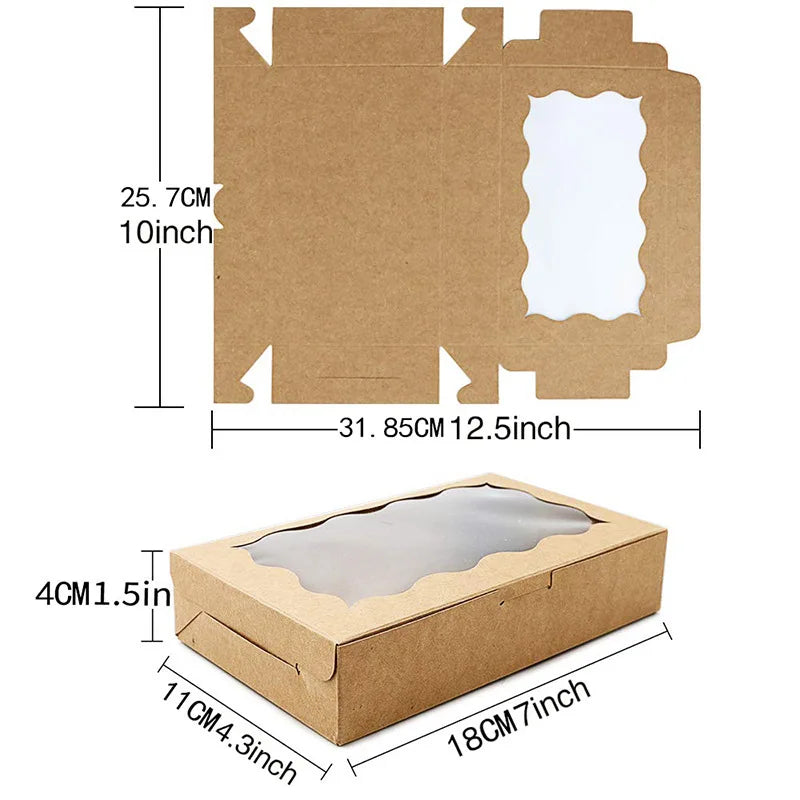 Window Cake & Treat Boxes – Kraft Gift Boxes 18 x 11 x 4 cm (10 or 20 Pack)