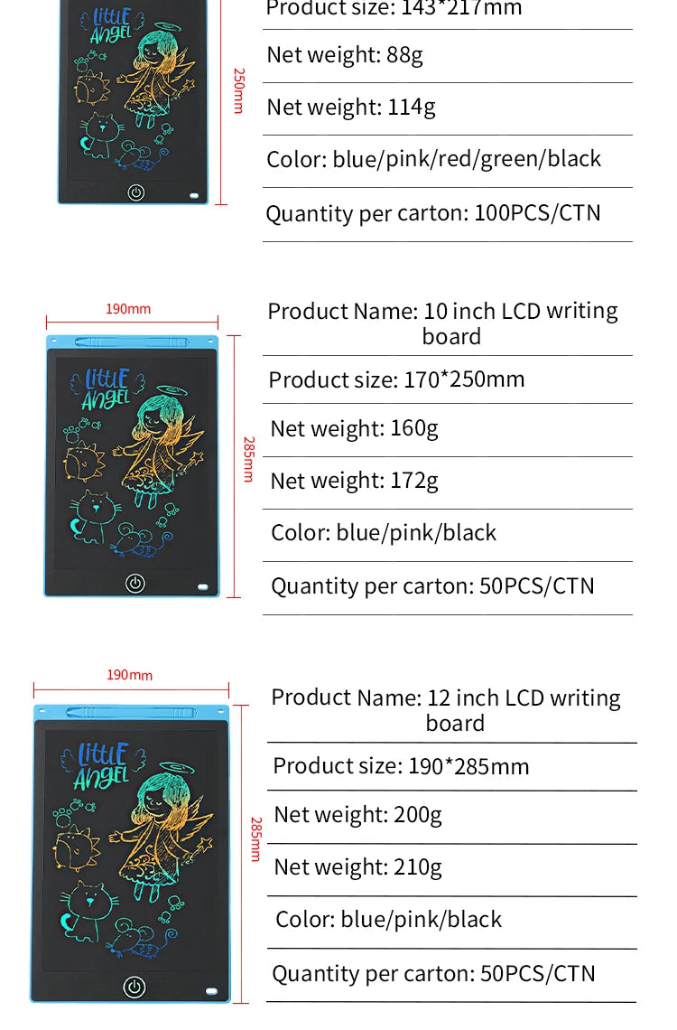 LCD Drawing Tablet for Kids – Colourful Erasable Writing Board (6.5 to 12 in)