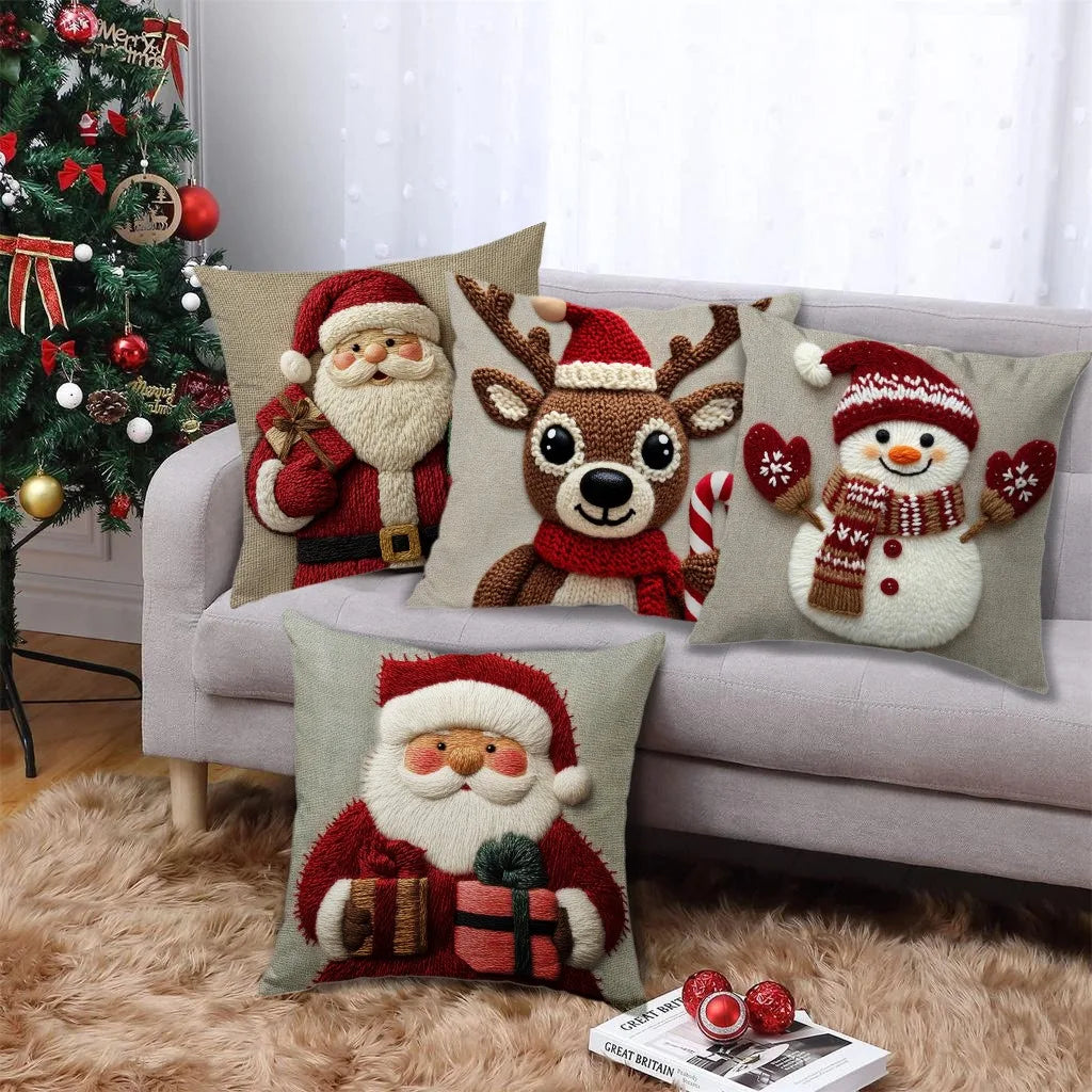 Grey and red Christmas cushion cover