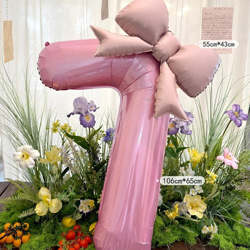 40 in Pink Bow Number Balloon – Giant Foil Birthday Number 0–9
